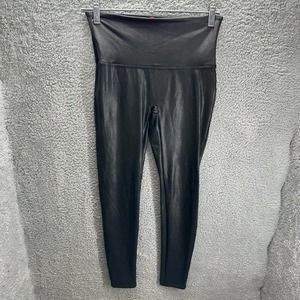 Spanx Size Large Faux Leather Leggings Shapewear High Waisted Black 26" Inseam
